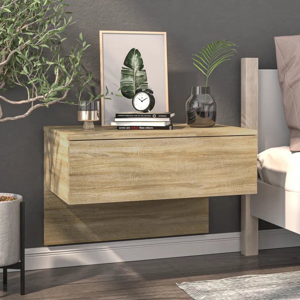 Set di 2 Comodini | Armadio da Notte | Mobiletto da notte a Muro Rovere Sonoma