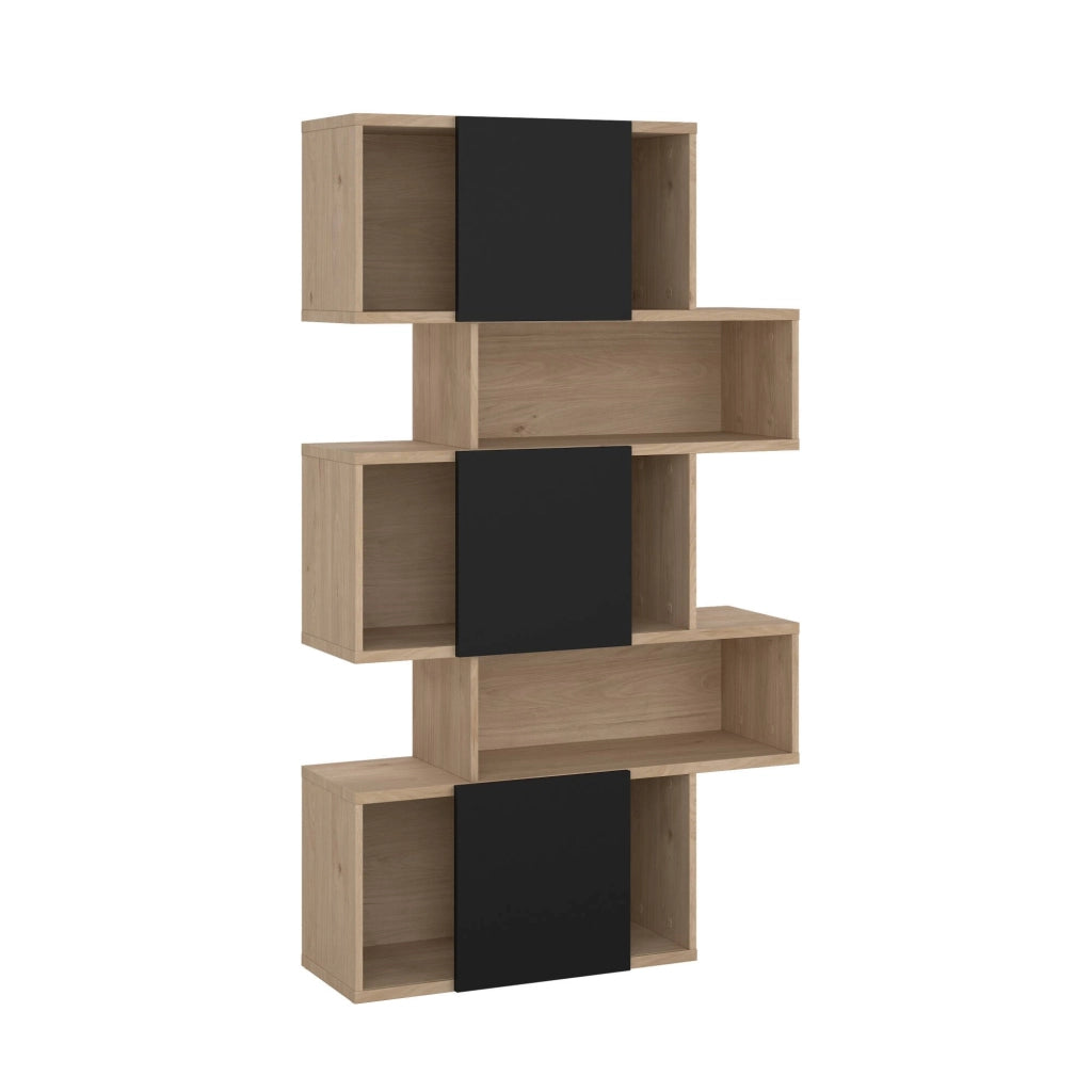 Libreria Acetosella, Scaffale da ufficio, Mobile portalibri, Biblioteca, 96x32 h166 cm, Rovere e Nero