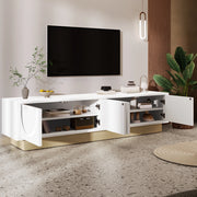 Mobile porta tv bianco con 4 ante e 2 ripiani, design curvo, per soggiorno, in MDF, 175 × 40 × 41,5 cm