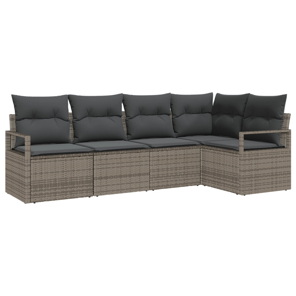 Set di divani da giardino con cuscini grigi in polyrattan  5 pezzi
