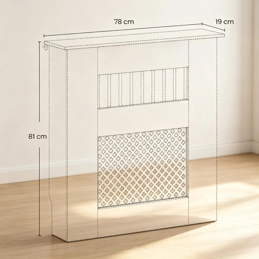Copriradiatore bianco 78x19x81 cm, design moderno con lamelle e motivo a nido d'ape per termosifoni