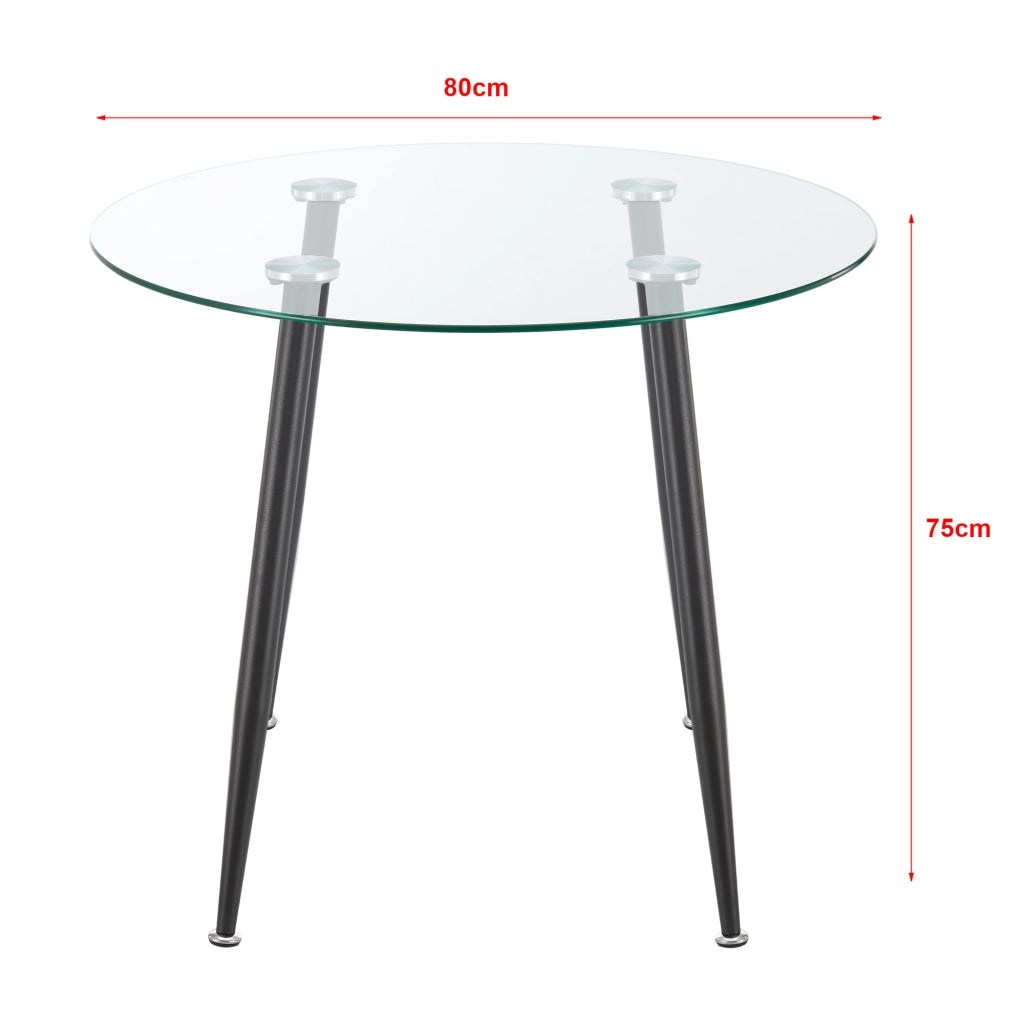 Tavolo Rotondo Humppila Piano in Vetro Ø80 Gambe in Acciaio Nero [en.casa]