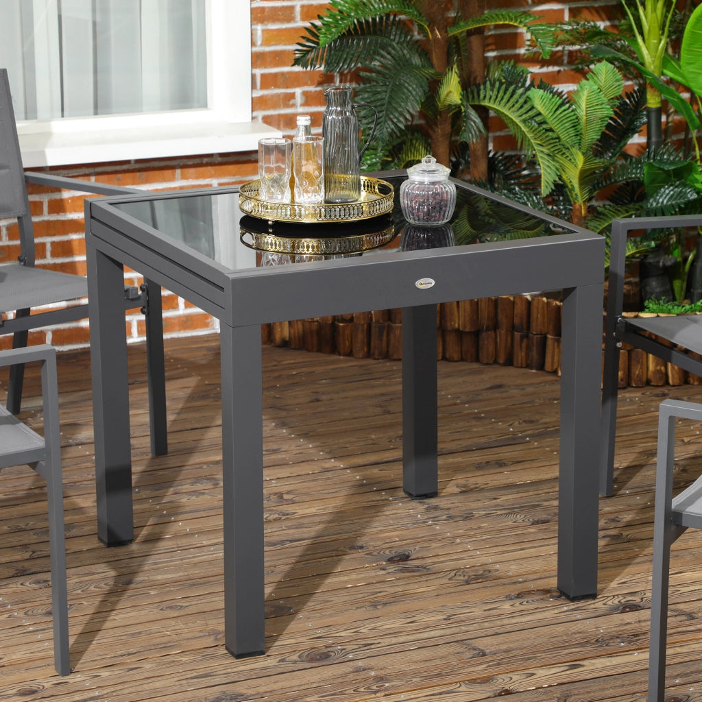 Tavolo da pranzo allungabile per giardino ¨C zephmum ¨C vetro, alluminio, nero, 80-160x80x75 cm