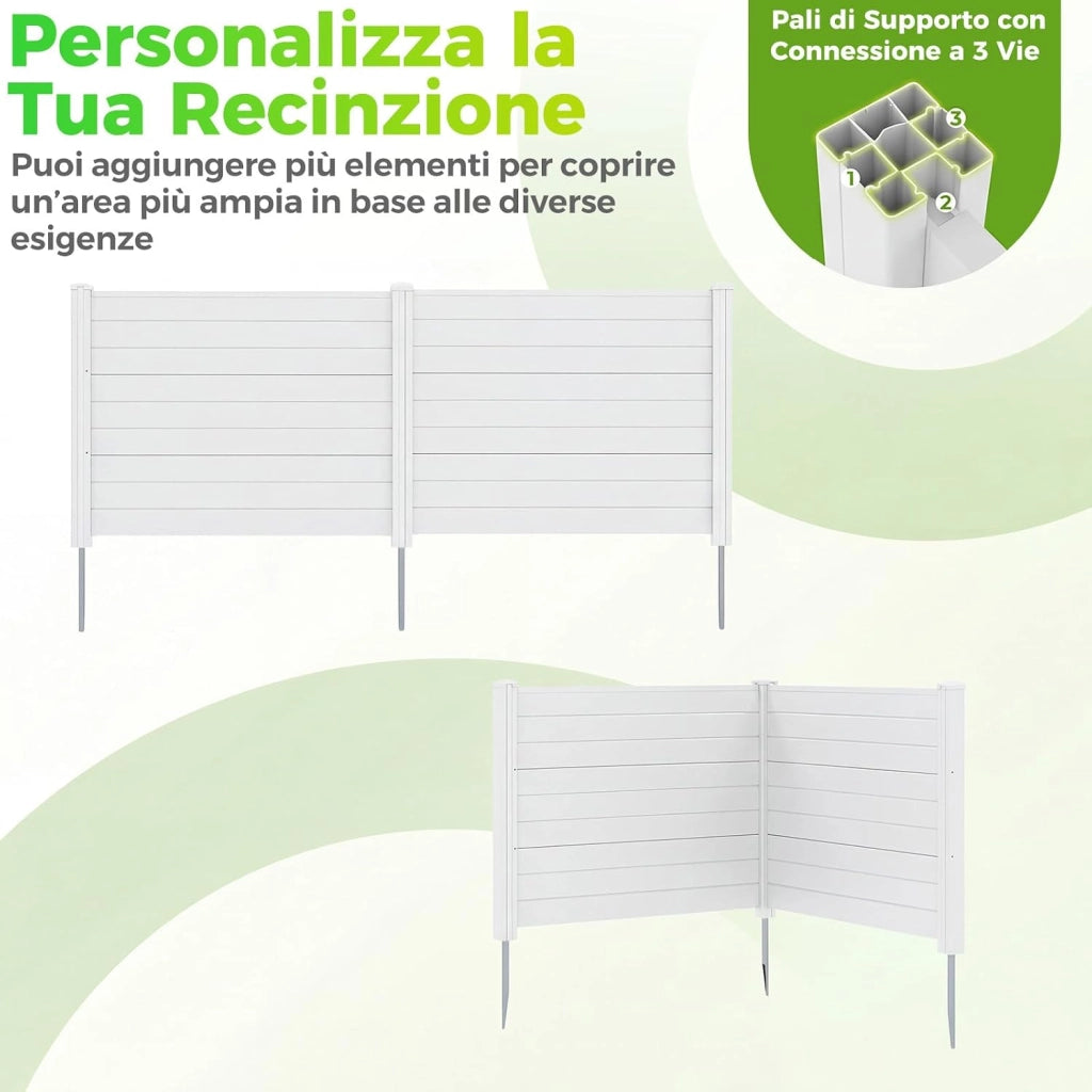 Schermo per Privacy da Esterno, Recinzione con Pannelli e Pali di Metallo Zincato, Recinto da Esterno Versatile e Modulare per Piscina, Copribidone e Condizionatore d’Aria (Bianco)
