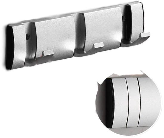 Capocassa adesiva alla pare, porta oscillante, capocassa con grucce estensibili, grucce in alluminio spazieripiene, gruccia per ingresso, bagno, cappello, asciugamano - argento-3 grucce