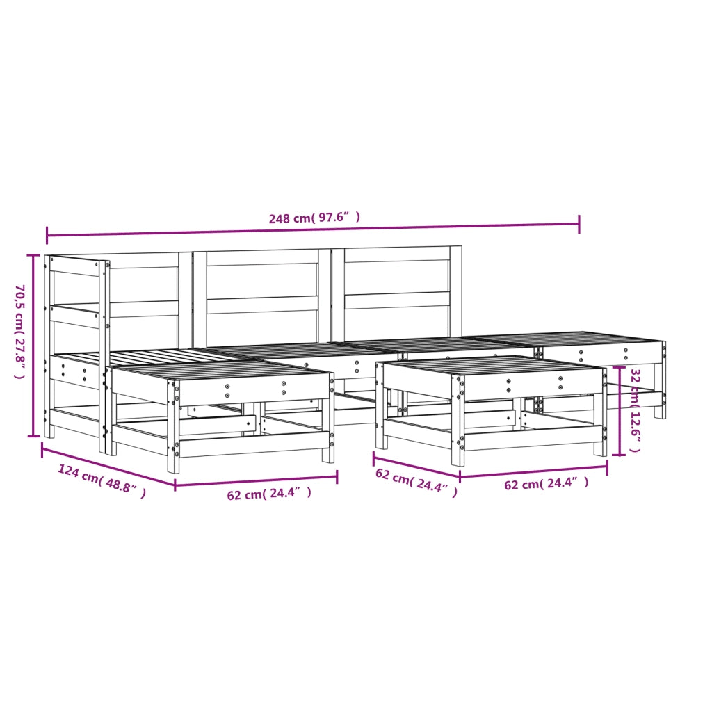 Set Salotto da Giardino 6 pz in Legno Massello di Pino 3186312
