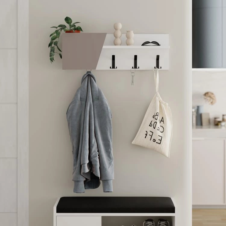 Mensola Appendiabiti da Parete Attaccapanni 74 cm Bianco e Beige Chiaro