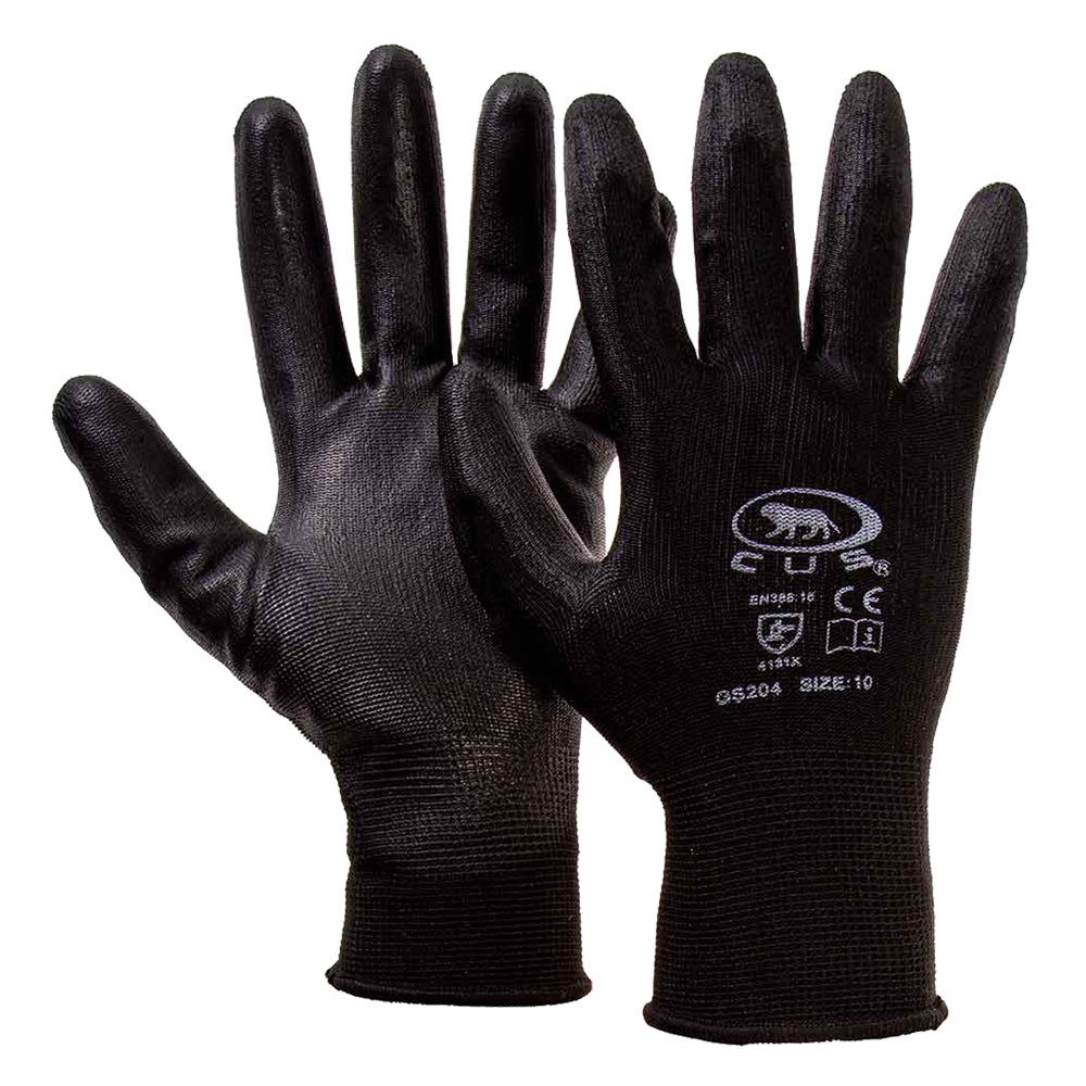 GUANTI POLIESTERE / POLIURETANO Tg. 9 (L) - palmo nero- 12 coppia  - BricoGo