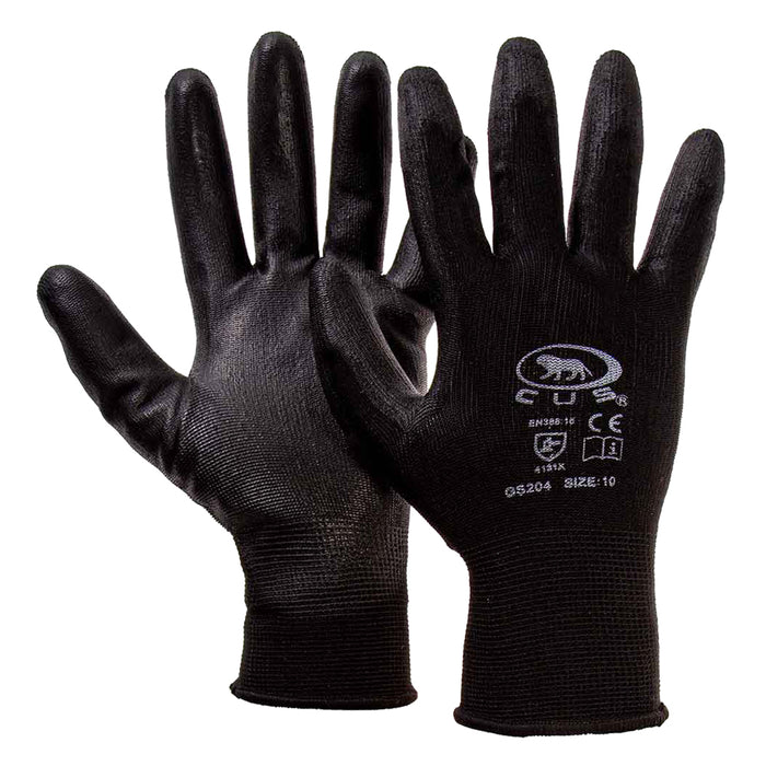 GUANTI POLIESTERE / POLIURETANO Tg. 9 (L) - palmo nero- 12 coppia  - BricoGo