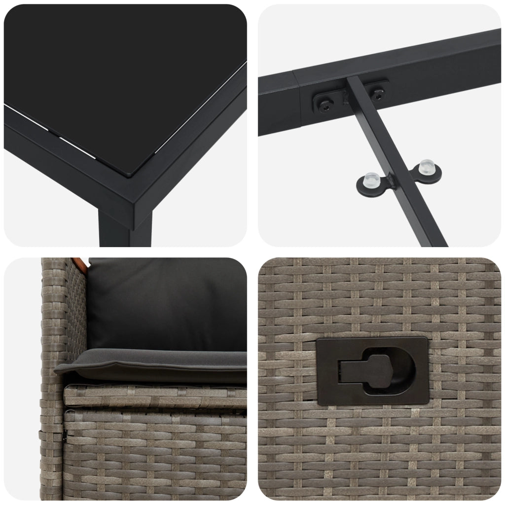 Set di Mobili da Giardino da 5 Pezzi con Cuscini in Rattan Grigio