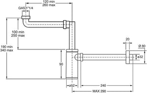 SIFONE KING SALVASPAZIO PER LAVABO  11/4 x Ø32     BONOMINI