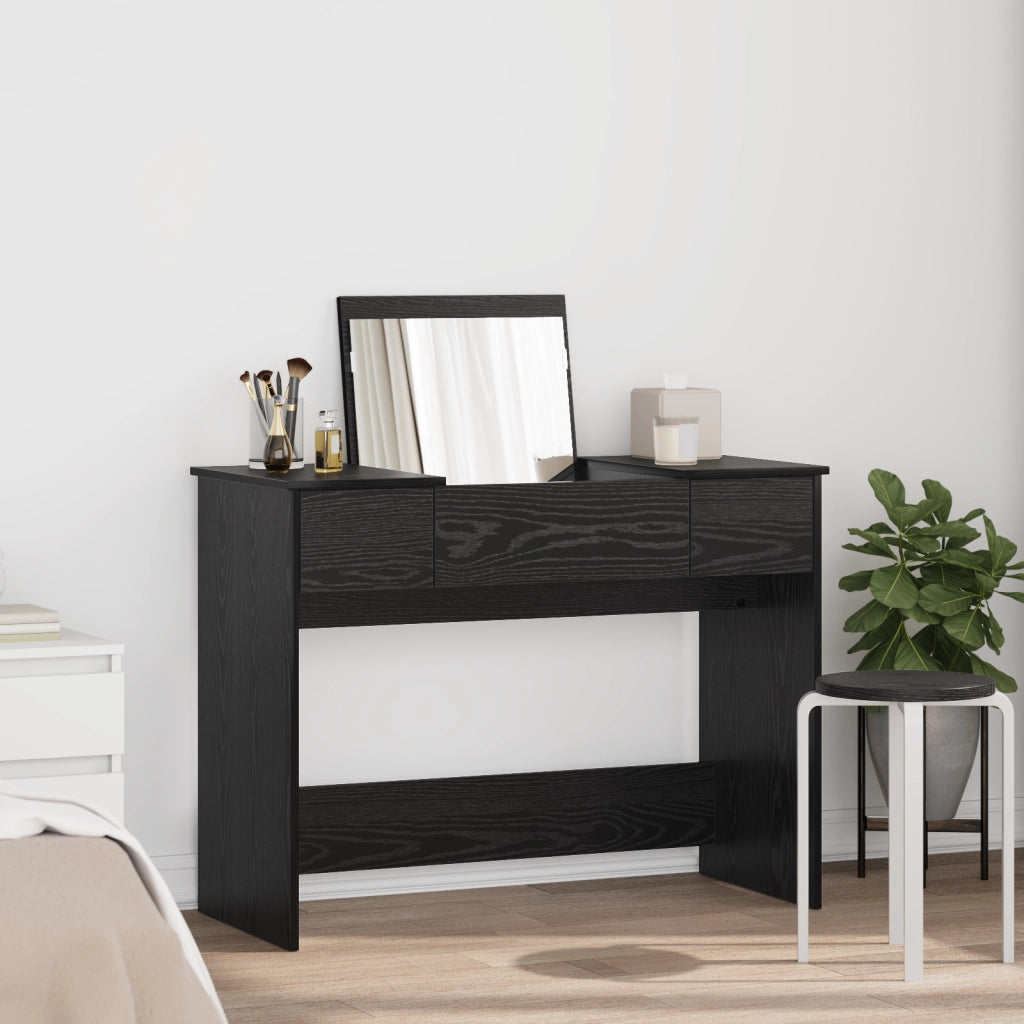 Toeletta con Specchio Rovere Nero 100x45x76 cm