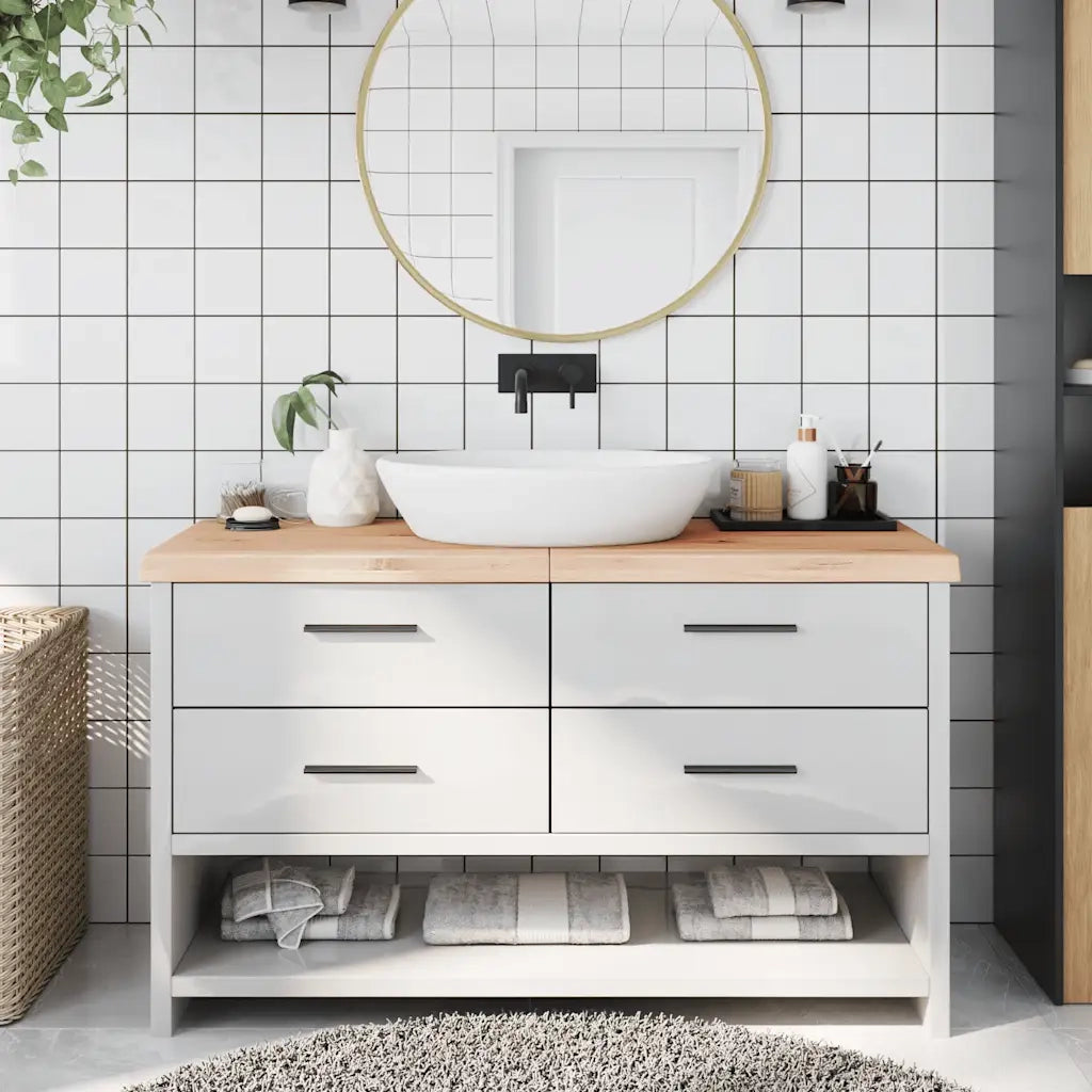 Piano Bagno 140x60x(2-6) cm in Legno Massello Non Trattatocod mxl 119894