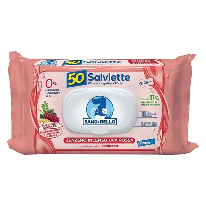 SALVETTE DETERGENTI 'SANO E BELLO' profumazione zenzero, incenso e uva rossa  - SANO E BELLO