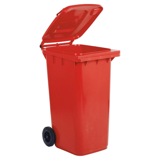 BIDONE QUADRO NETTEZZA URBANA CON RUOTE LT.240  cm.72x58x106h  rosso    ICS