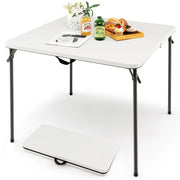 Tavolo da campeggio pieghevole con maniglia e piano in HDPE resistente, Tavolino da pranzo leggero per esterni Bianco-Tavoli da esterno