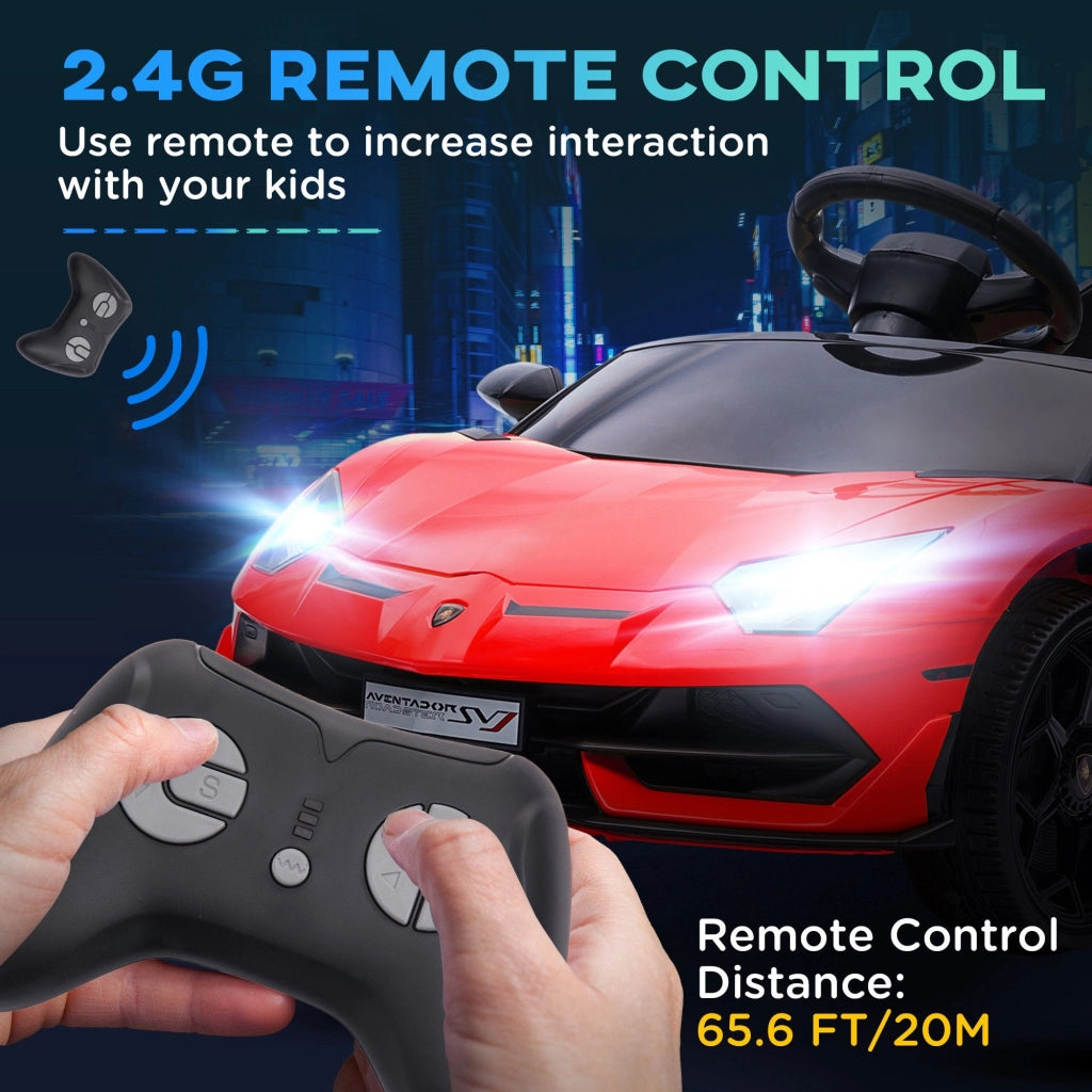 Macchina Elettrica per Bambini 12V con Licenza Lamborghini Aventador SVJ Roadster Rosso