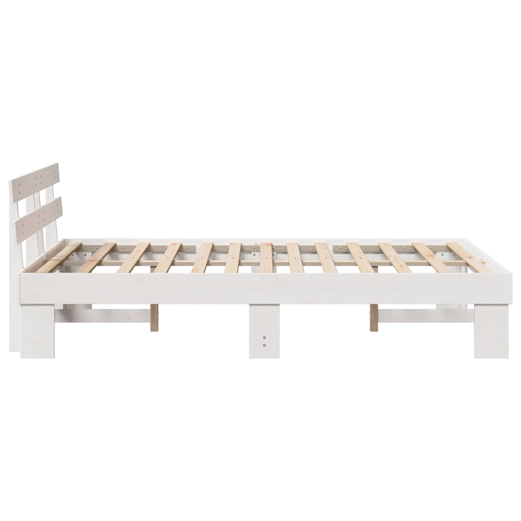 Struttura Letto con Testiera Bianca 140x190 cm in Legno Massello di Pino
