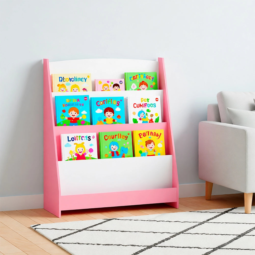 Libreria Montessoriana Rosa in Legno Scaffale Porta Libri per Bambini 80x30x88cm