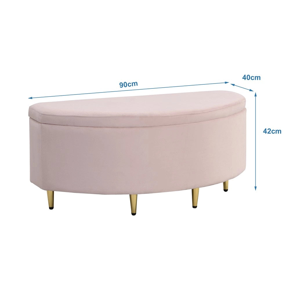 Panca Imbottita con Vano Contenitore ¨C Xylo ¨C Velluto Rosa, Gambe in Metallo, 90x40x42 cm
