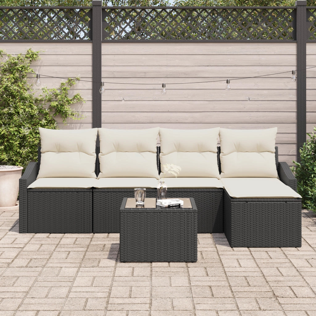 Set da pranzo da giardino a 5 pezzi con cuscini in rattan polietilene color marrone