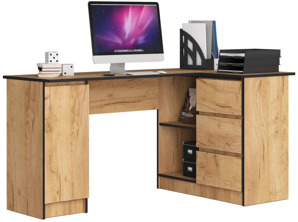 Scrivania angolare AKORD B20 Quercia Craft 155 cm 1 anta 3 cassetti 155x85x77 cm Modello a destra