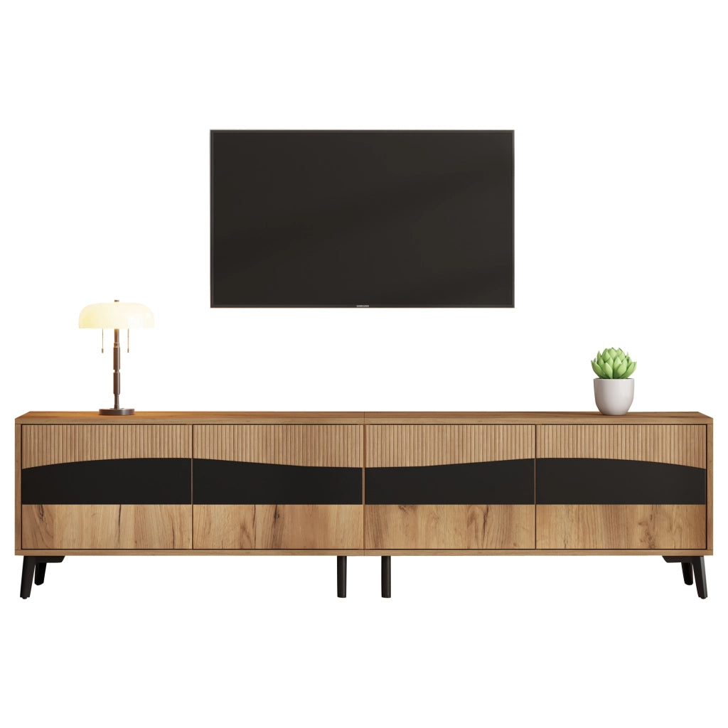 Mobile TV Lowboard ¨C MINIMAL ¨C Legno e Nero, 4 Ante, 8 Gambe, 180x40x50 cm
