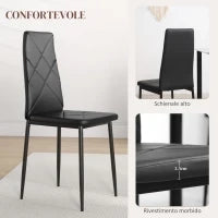 Set di 6 Sedie da Pranzo Moderne con Schienale Alto in Finta Pelle e Acciaio, 41x50x97 cm, Nero