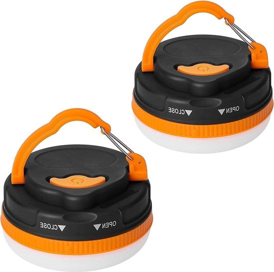 Lampada da Campeggio 2 pezzi - 5 modi di illuminazione - IP65 impermeabile - piede magnetico - gruccia ripiegabile - emergenze - campeggio - pesca - batterie