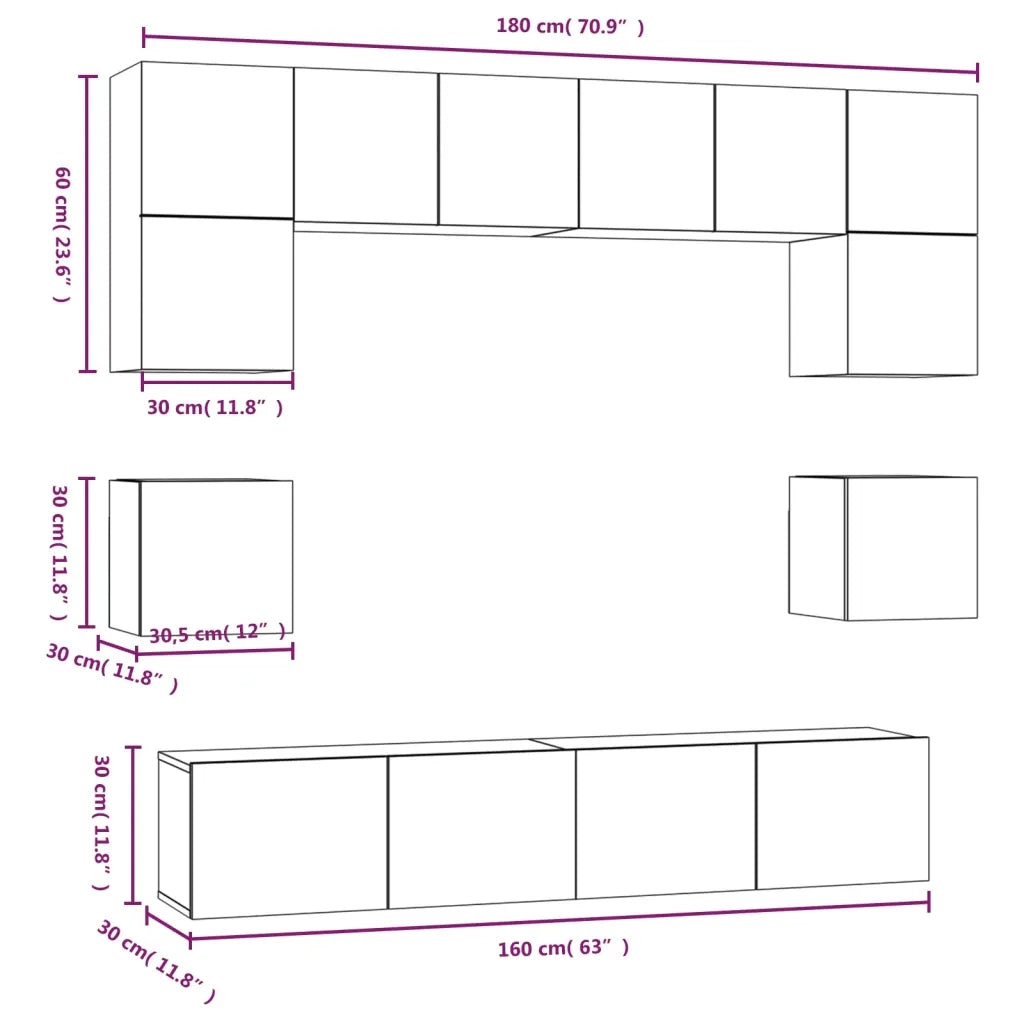 Set Mobili Porta TV 8pz Rovere Fumo in Legno Multistrato 3114411