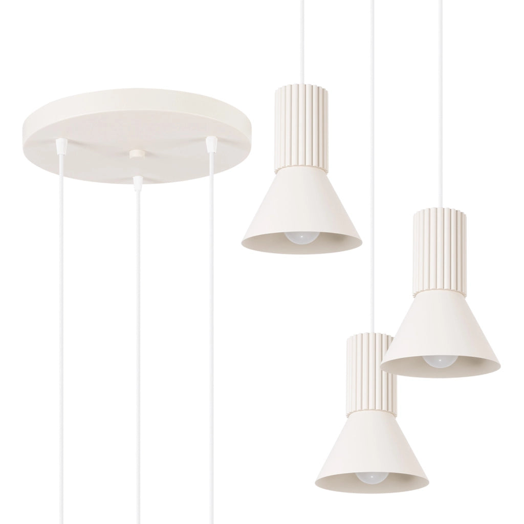 Lampada sospensione moderna beige 3 coni rigati E14