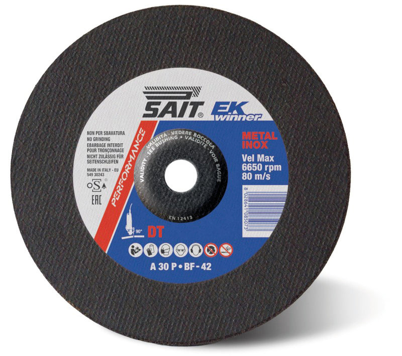 Sait DISCO ABRASIVO A CENTRO DEPRESSO EK WINNER-DT per taglio ferro/inox Ø mm. 115x3,0x22,23 10.00 pz