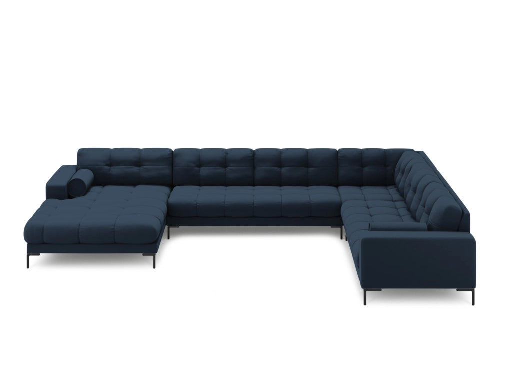 Cosmopolitan Design - Divano panoramico destro "Bali" 7 posti in tessuto strutturato blu 