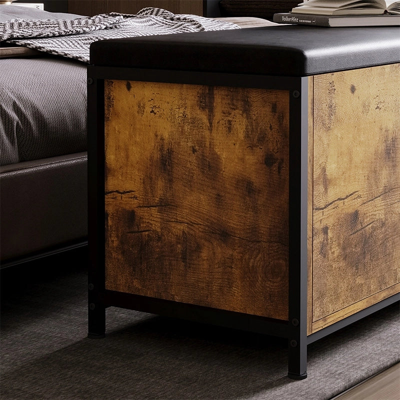 Cassapanca color bronzo per camera da letto, panca con seduta in stile rustico, capiente, 80 cm