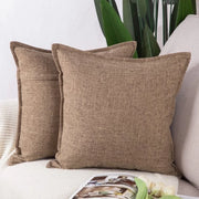 Set di 2 cuscini in lino a tessuto poliestere morbidi decorativi per divano camera da letto cuscini copertura marrone chiaro 50x50 cm quadrato
