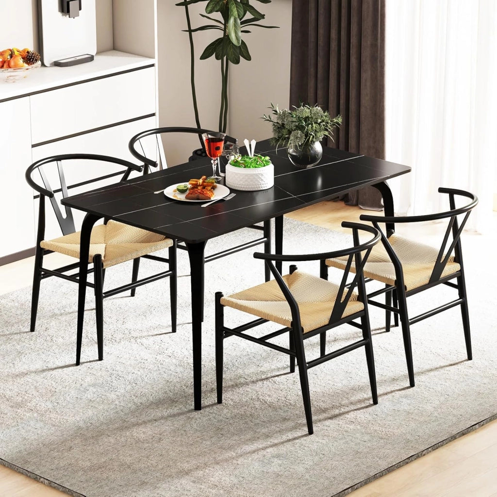 Set di 2 sedie da pranzo impilabili, da cucina, da soggiorno, con schienale e ampia seduta in rattan, portata 150 kg, con gambe in metallo, set di sedie 54 x 59 x 73 cm