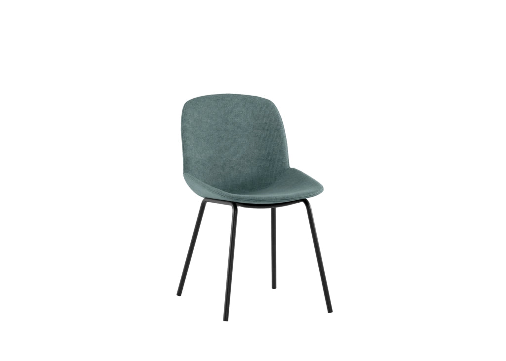 Sedia da pranzo Eva con seduta rivestita in tessuto acquamarina e struttura in polipropilene - Base in metallo nero - Dimensioni 46x57x80 cm