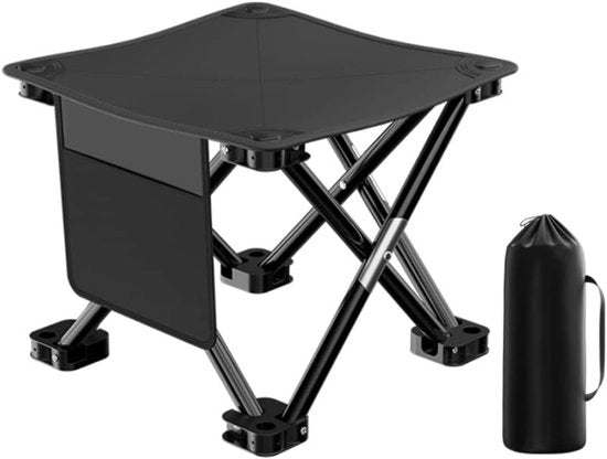 Cuscino Portatile da Campeggio - Sedia da Trasporto - Attività all'Aperto - Con Tasca Laterale - 180kg di Capacità di Carico - Nero