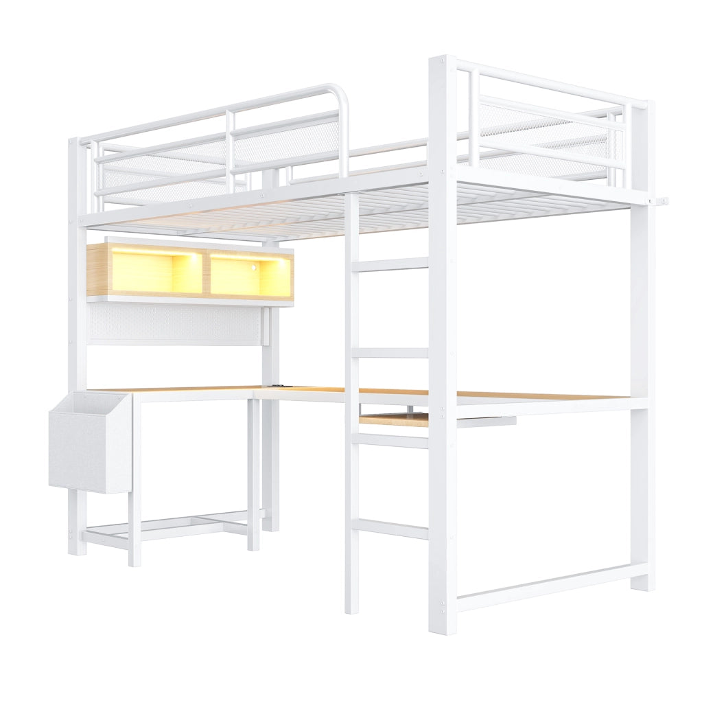 Letto a soppalco 90x200 cm con scrivania, LED e stazione di ricarica