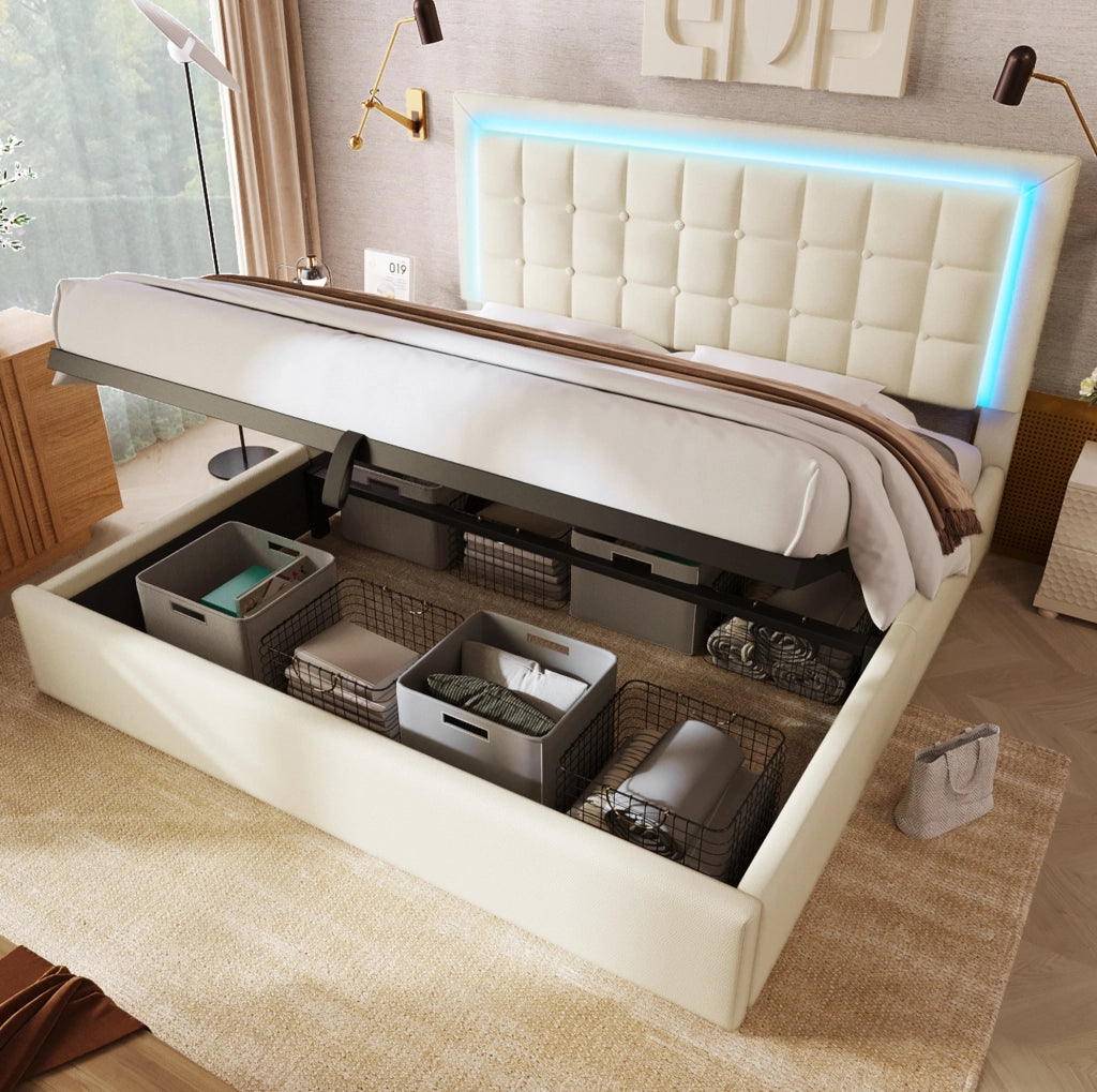 Letto matrimoniale contenitore 160 x 200 cm con LED, rete e materasso