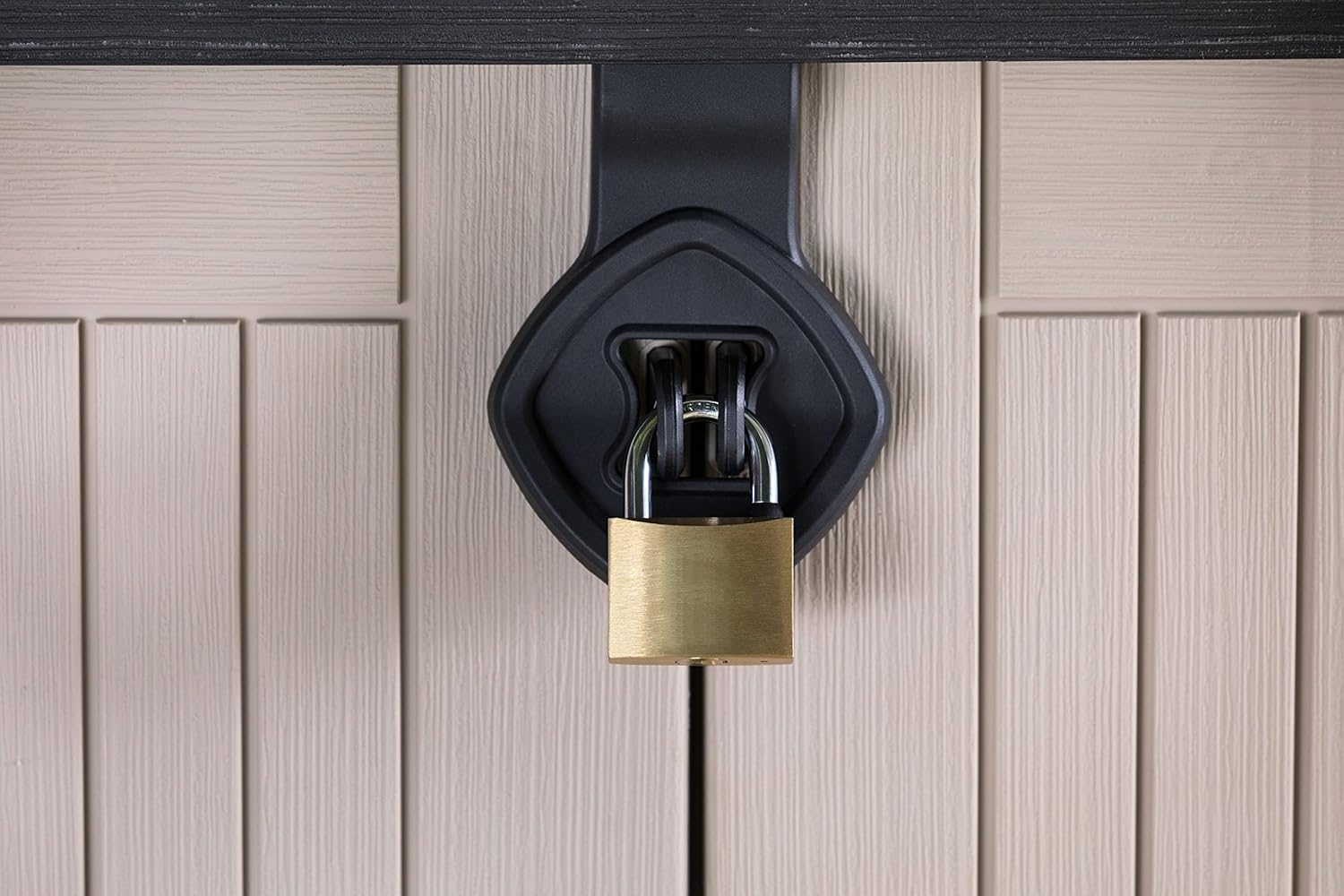 Baule porta attrezzi da esterno in resina effetto legno con doppia anta Store It Out Midi beige marrone Keter