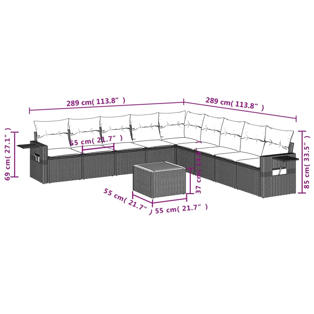 Set Divani da Giardino 10pz con Cuscini in Polyrattan Nero 3224606