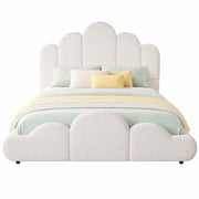 Letto Singolo 140x200 cm; con testiera imbottita; angoli arrotondati; bouclé beige