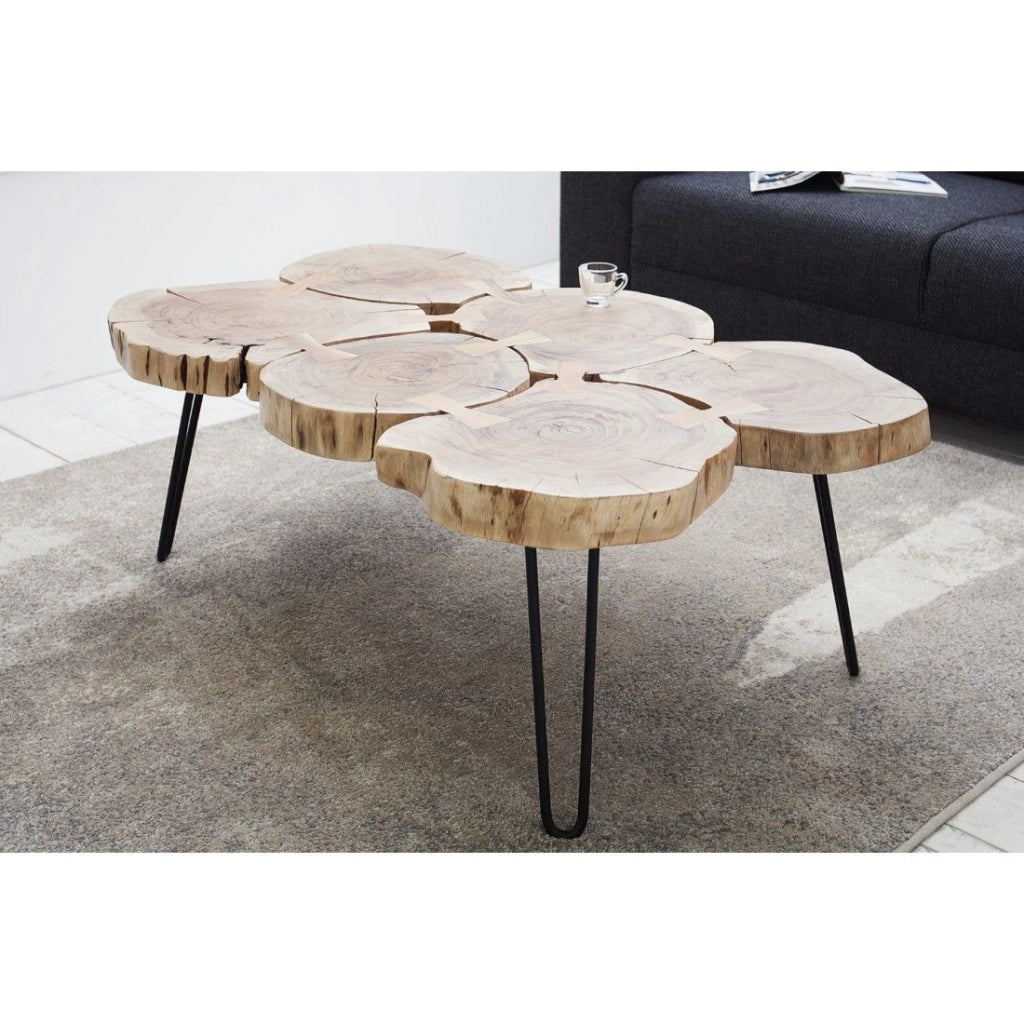 Table bassa NOMA rettangolare 110 cm in legno massiccio di acacia – Tavolino da salotto design con gambe in metallo