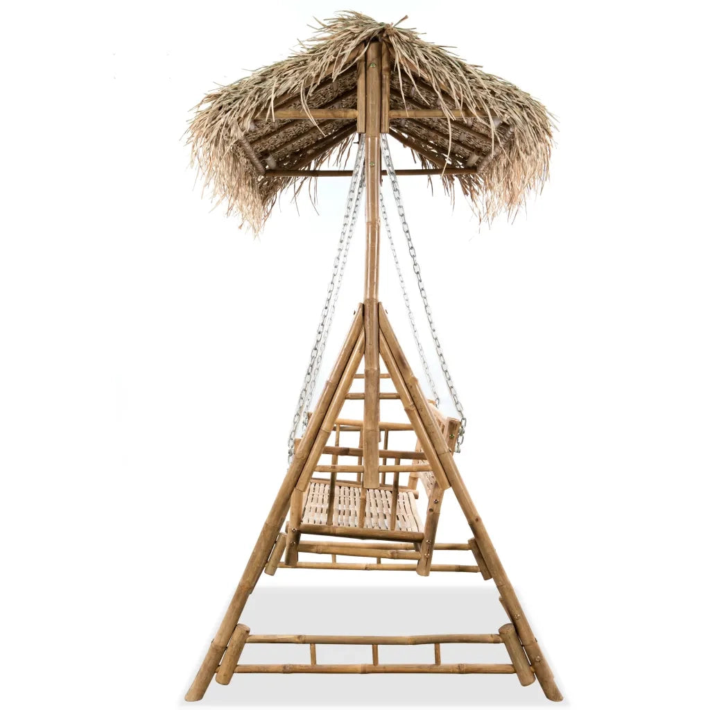 Panchina a Dondolo 2 Posti con Foglie di Palma in BambÃ¹ 202 cm cod mxl 51892