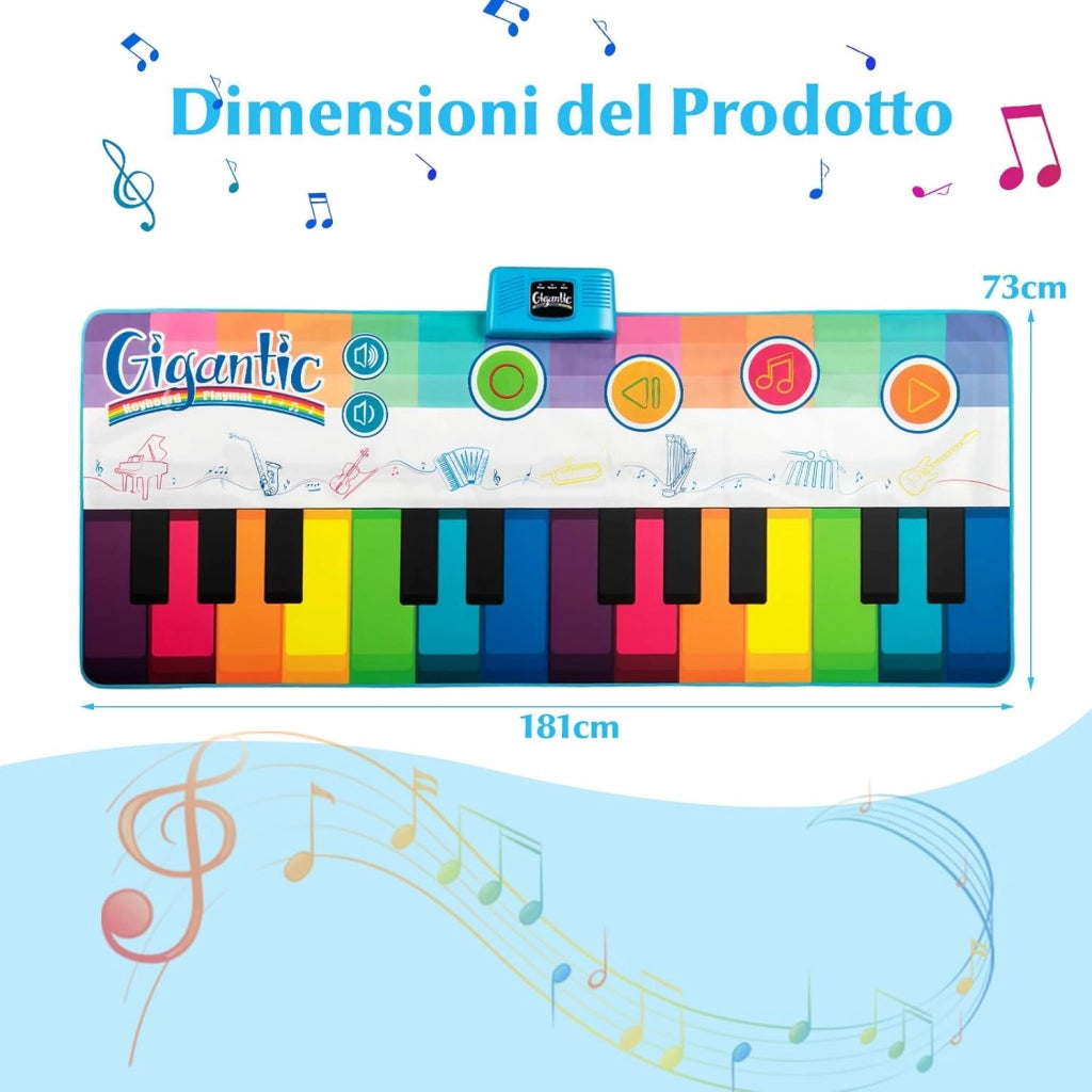 Tappeto da Ballo Piano per Bambini, Tappeto Musicale con 8 Suoni di Strumenti, Tastiera Pianoforte Colorata e Musica, Registrazione e Riproduzione, Giocattolo Educativo per Bambini 3+ Anni