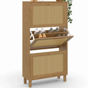IDMarket - HANAE Mueble zapatero vintage de 3 puertas, efecto caña natural