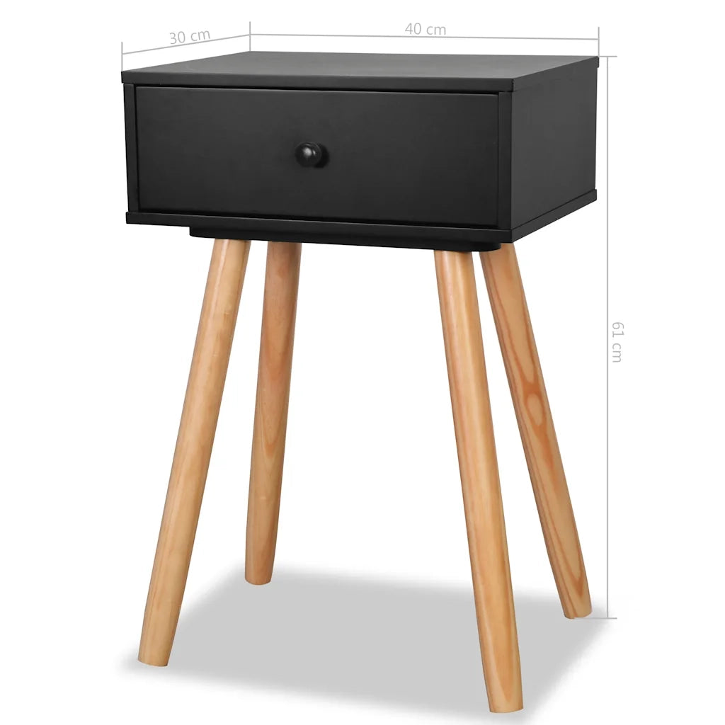 Set di 2 Comodini | Armadio da Notte | Mobiletto da notte Set in Massello di Pino 40x30x61 cm Neri