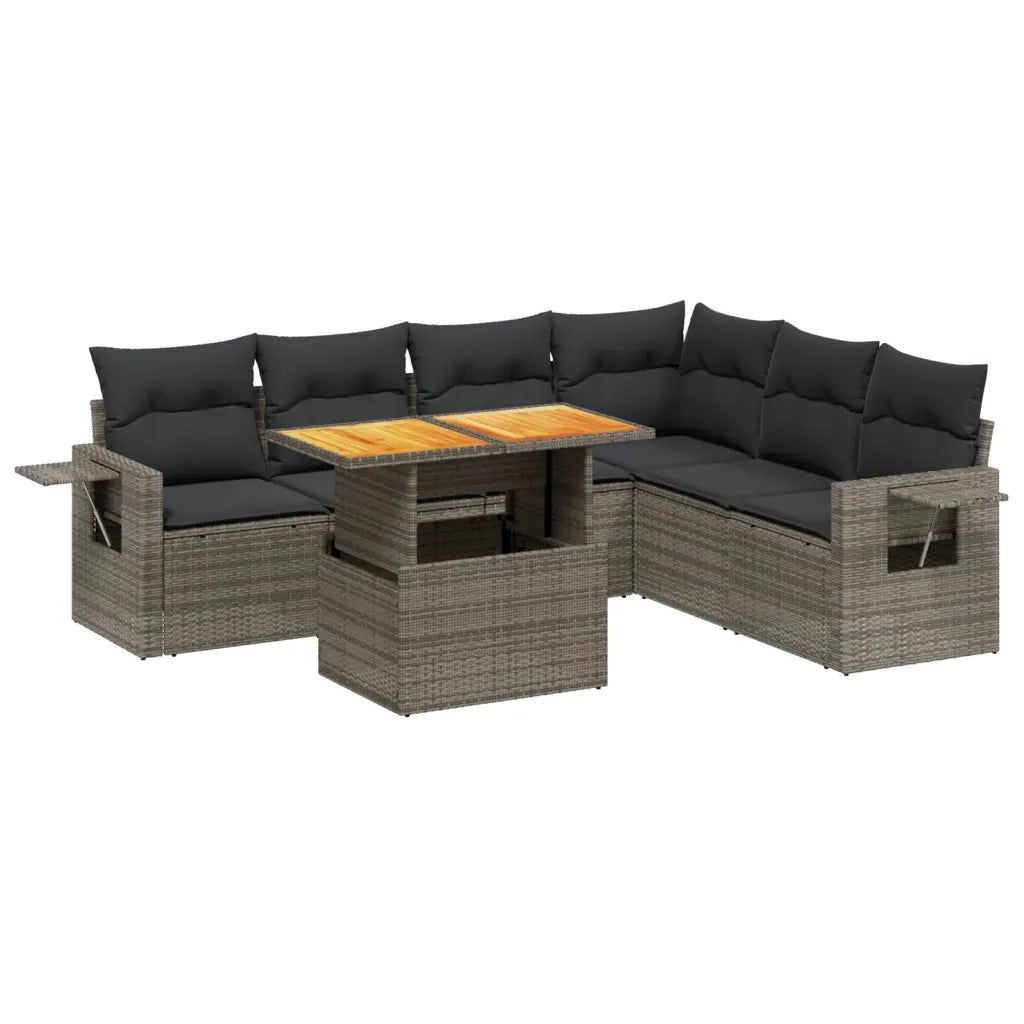 Set Divani da Giardino 7 pz con Cuscini Grigio in Polyrattan 3271774