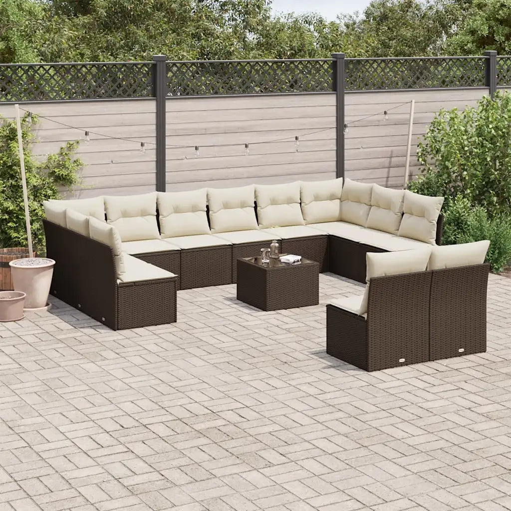 Set Divani da Giardino 13 pz con Cuscini Marrone in Polyrattan 3218383